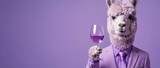 Stylish Alpaca Toasting with Wine Elegant Purple Setting