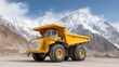 © AZ Studio - Giant haul truck parked in front of mountains under clear sky with copy space for text