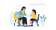 © Amie - Modern vector illustration of school counselor talking privately with student about feelings. Mental health awareness and emotional support concept in education setting