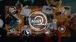 © InfiniteFlow - A dynamic overhead view of a diverse team engaged in agile methodology within a collaborative workspace, focused on brainstorming, planning, and innovation for project success. Raster