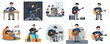 © pemuda - Cartoon Style Set of Male Guitarist Character Playing Different Guitar