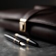 © KASUEMA SALAE - Close up photography of a fountain pen and a high-end leather briefcase on a polished floor, professional elegance