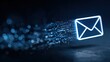 © mofreza - Glowing blue digital email icon transmitting data through a dark virtual space, communication technology concept