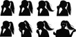 © Hey There - Black silhouettes of a woman's head with ponytail showing different facial expressions and emotions isolated on a white background