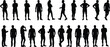 © Creative design - Vector set featuring diverse silhouettes of men and women in casual standing and walking poses