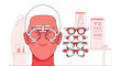 © ERMA - Eye Examination Illustration Showing Trial Frame with Eye Chart and Eyeglasses Vector