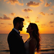 © Valentina Zaitseva - Romantic couple at sunset by the sea.