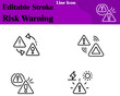 ©  Flow Icon Studio - A bold and highly visible vector character icon representing risk caution and alert situations. The main design features a warning triangle with a centered exclamation mark styled with clean edges.