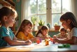 © Yaroslava - Dynamic Montessori Classroom with Children Engaging in Hands-On Learning Materials in a Bright, Cheerful Space