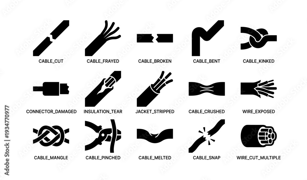 Electrical Cable Icons Showing Various Types Of Damage And Defects electrical-cable-icons-showing-various-types-of-damage-and-defects