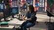© DC Studio - IT expert writing code and debugging on artificial intelligence neural networks computerized brain model. Woman tech support doing checkup on AI systems, cloud computing. Camera A.