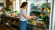 © AI Petr Images - Young adult woman organizing fresh vegetables in open refrigerator, home kitchen meal prep and healthy eating routine, slow living mood for Earth Day sustainability