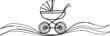 © Jenz0 - Continuous line art of a stylish baby pram moving across a wavy path