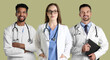 © New Africa - Group of professional healthcare workers on sage color background. Equality and unity for saving lives