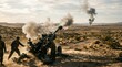 © Marco Mamdouh - Military Artillery Fire Support Operation in Desert Landscape Intense Combat Warfare Scene