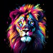 © we3_food - Vivid Neon-Colored Lion Head Portrait Painted in Abstract Splash Style