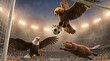 © PixelCraft Studio - Eagles intercepting a soccer ball in mid-air during a stadium game
