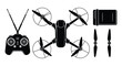© mrvect02 - Black and white illustration of a drone remote control and propellers in a minimalist silhouette high quality professional detailed modern elegant
