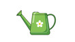 © Humayon - Green plastic watering can decorated with a white daisy flower icon for gardening and plant care activities in the spring.