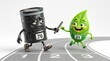 © Pathum Dilshan - Humorous 3D Illustration of Oil Barrel Handing Baton to Green Leaf