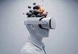 © NURUNNAHAR - A 3d illustration of a man wearing vr goggles with rocks exploding