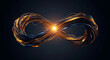 © Musa khan - Glowing orange and blue infinity symbol with bright light on dark background representing eternity and connection