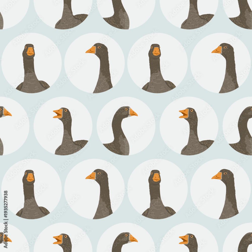 Goose Graph Pattern Seamless pattern with grey goose portraits in circles. Vector ...