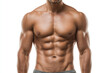 © AI_images - athletic male torso with strong abs, frontal view on white seamless background, relaxed neutral posture, even studio lighting.