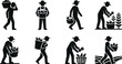 © MD. KAMRUL ISLAM - Farmer carrying basket and harvesting vegetables silhouette icon set