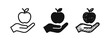 © ICONS FOR YOU - Hand holding apple icon set. Symbol for healthy food, nutrition, education, and wellbeing in various styles.