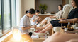 © SRD - Women indulging in relaxing, professional pedicure treatments at a bright, modern spa, emphasizing self-care, wellness, and luxurious pampering experiences