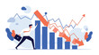 © Mamun - Businessman putting forth great effort to push back against large falling financial bar graph with red downward arrows representing recession.