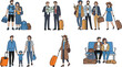 © SHAUN - Travelers and tourists set with families, business people with suitcases, backpackers, and couples waiting at the airport terminal for summer vacation trips.