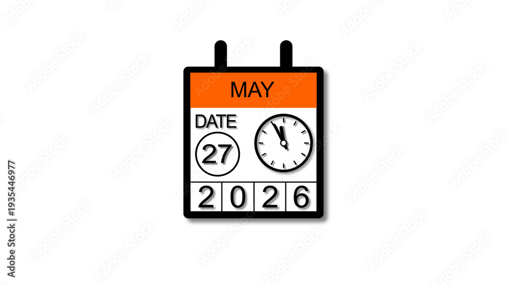 4K calendar illustration May 27 date 2026 illustration . black ...