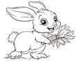© Ilja - Charming Illustration of a Rabbit Joyfully Holding a Carrot in a Colorful Garden Setting