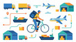 © Merah Apel - Logistics and Transportation Infographic with Delivery Person on Bicycle.