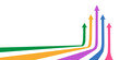 © SAYEMART - Multi colored arrows green orange purple blue pink ascend upwards showing diverse progress and growth path on grey checkered background with copy space