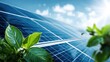 © nameera_h_j - Green leaf against solar panels under blue sky