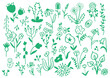 © Elena Marukhina - Flower brush hand drawn vector set. Hand drawn doodle flower, floral leaf elements in brush stroke ink style. Simple abstract botanical silhouette set for nature black paint art. Vector illustration