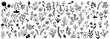 © Elena Marukhina - Flower brush hand drawn vector set. Hand drawn doodle flower, floral leaf elements in brush stroke ink style. Simple abstract botanical silhouette set for nature black paint art. Vector illustration