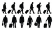 © ClipsByAnderson - Collection of black silhouette vector illustrations depicting male travelers walking with luggage and backpacks