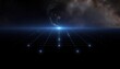 © TransPicHub - Futuristic cosmic grid in a star-filled universe with ethereal glowing lights.