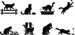 © Muhammad - Silhouette illustrations of playful cats engaging in various activities at home