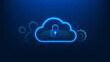 © K illustrator Photo - Cloud computing technology background featuring a secure lock integrated with digital circuit lines, representing cloud security, data protection, cybersecurity defense, malware prevention, network