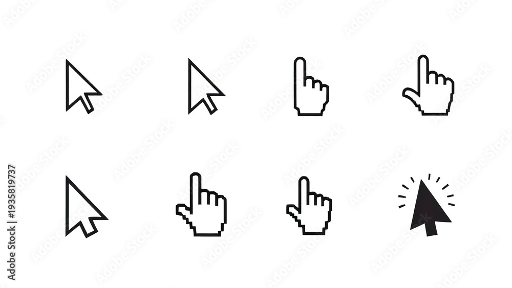 Illustration Stock Computer mouse cursor icons and hand pointer symbols ...