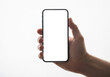 © MstShilpi12 - A hand holding a smartphone displaying a blank screen against a white background isolated on transparent background
