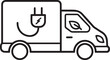 © Divid - Electric delivery van line icon with charging plug and leaf isolated. Eco friendly commercial transportation, green logistics, sustainable shipping service and zero emission cargo vehicle