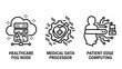 © MAHMUDA  - Medical technology and healthcare data processing icon set featuring fog node and patient edge computing concepts in line art style.