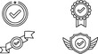 © your fav vectors  - Quality guarantee, certification trust, approval minimal outline icon. Line sign hand holding award badge with check mark. Vector isolated pictograms for web app on white background editable stroke.