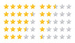 © maradaisy - 5 star rate. Five review icons. Yellow gray feedback rating signs. Satisfaction golden mark. Product evaluation rank isolated on white background. Appraisal system quality. Vector illustration.